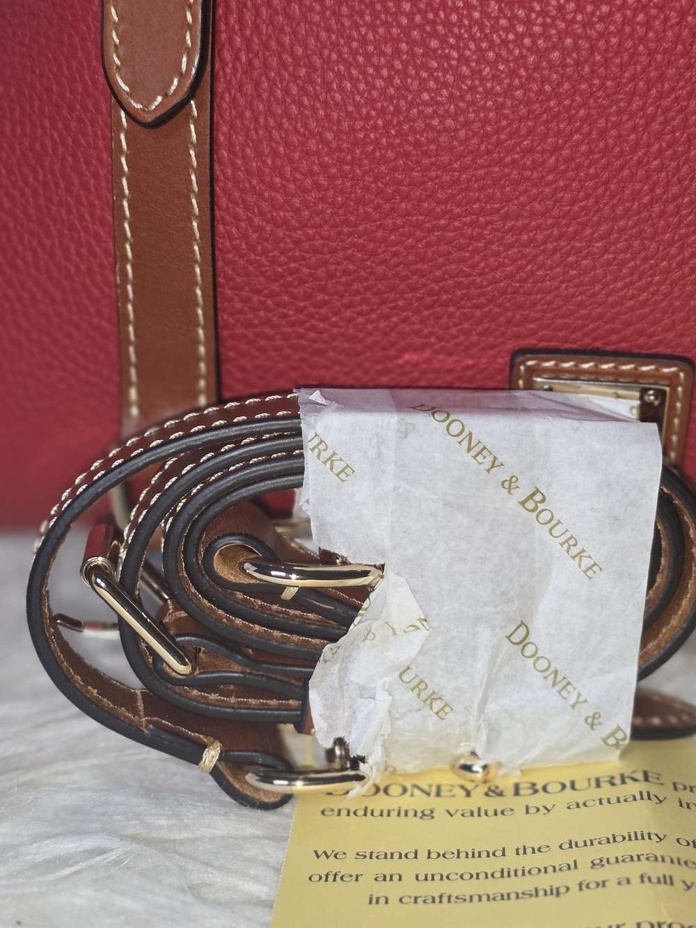 Dooney & Bourke Red Pebble Leather Satchel with Tan Trim and Gold Hardware - Picture 6 of 8